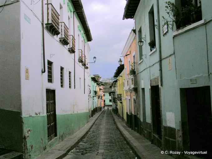 Quito, calle La Ronda, a typical cobbled street -Ecuador