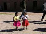 Small schoolgirls Taquile Island, Peru.