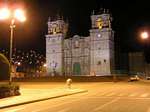 Puno Catedral Basilica San Carlos Borromeo night view, Peru.