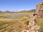 Panorama over the lagoon from the heights of Pucara, Peru.