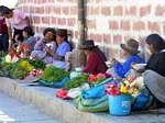 Small market sidewalk and typical hats, Ayacucho, Peru.