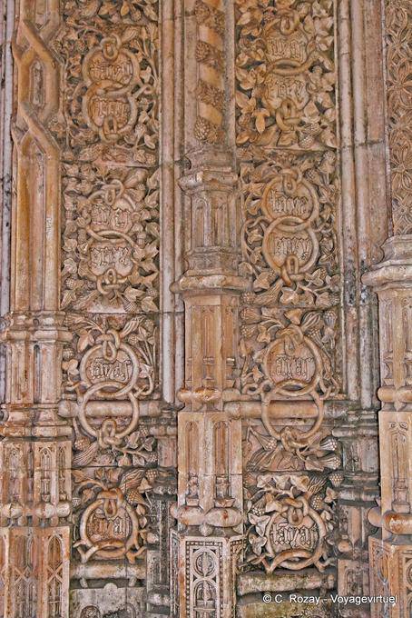 Batalha, royal motto carved on the portal of the imperfect chapel - Portugal