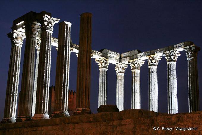 Night View of the Roman Temple of Évora - Portugal