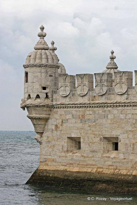 The Moorish watchtowers and battlements of the Tower of Belém, Lisbon - Portugal