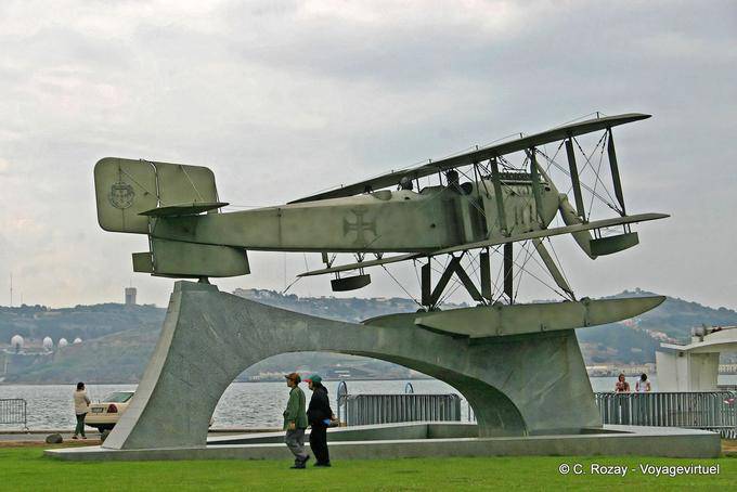 Seaplane sculpture, monument Sacadura Cabral and Gago Coutinho, Lisbon - Portugal