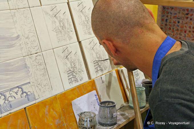 In the workshop of a painter ceramic tile, Graça, Lisbon - Portugal