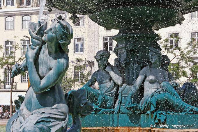 Detail of a fountain, Dom Pedro IV Square, Rossio, Lisbon - Portugal