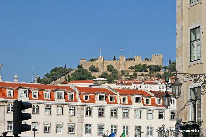 Rossio, overlooking the hill of Saint George's Castle, Lisbon - Portugal