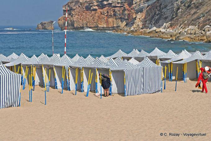 Cabin tents on the beach, Nazaré - Portugal