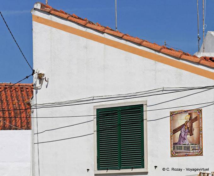 Sitio, tiles on a wall representing Jesus carrying the cross, Nazaré - Portugal