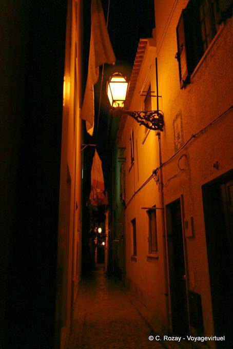 Lighting an alley at night, Nazaré - Portugal