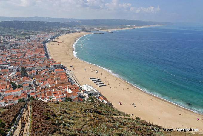 Panoramic view of the bay and the city from the promontory of Sitio, Nazaré - Portugal