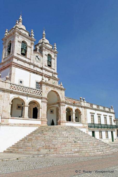Staircase and facade of the sanctuary of Our Lady of Nazareth, Nazaré - Portugal