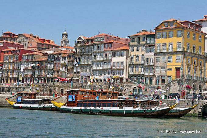 The Porto Cruz rabelos moored at the dock in Ribeira, Oporto - Portugal