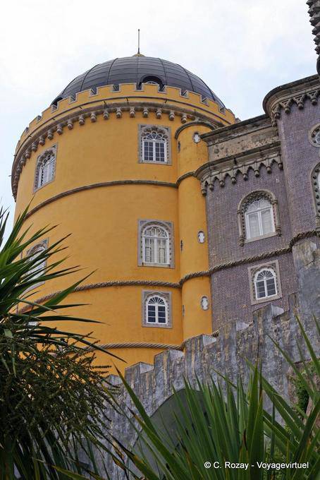 Sintra, the painted yellow Round Tower, Palacio da Pena - Portugal