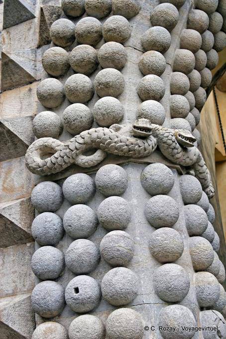 Focus on snakes and balls portal, Pena Palace, Sintra - Portugal