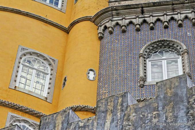 Side by side, architectural eclecticism of the Palace of Pena, Sintra - Portugal
