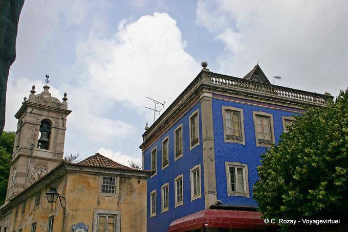 Sintra, the steeple of the church of São Martinho and the blue house - Portugal