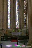 Large stained glass windows of the church, the monastery of Santa Maria da Vitoria, Batalha, Portugal.