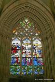 Stained glass window of the crucifixion, Batalha, Portugal.