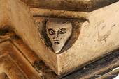 Batalha, sculpted head in a corner, Imperfect Chapels, Portugal.