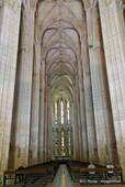 The vast nave of the church Santa Maria da Vitoria, Batalha, Portugal.