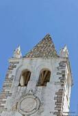 Close-up on the steeple of the Church of Our Lady, Estremoz, Portugal.