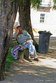 Nap on a bench, garden Diana, Évora, Portugal.