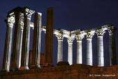 Night View of the Roman Temple of Évora, Portugal.