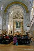 Altar and nave of the Basilica of Our Lady of the Rosary of Fatima, Portugal.