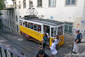 The cable car in Bairro Alto, Lisbon, Portugal.