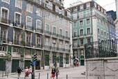 Baixa, facades of buildings covered with ceramic tiles, Lisbon, Portugal.