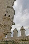 Architectural detail of the Tower of Belém, Lisbon, Portugal.
