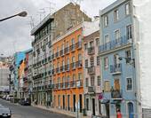 Colored houses, streets of Sao Bento, Estrela, Lisbon, Portugal.