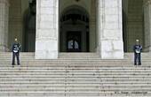 The guards on the steps of the Assembleia da Republica, Estrela, Lisbon, Portugal.