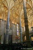 Columns and roof of the church of S. Maria de Belém, Jerónimos, Lisbon, Portugal.
