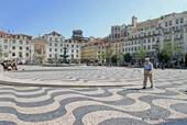 The cobblestones of the square waves Dom Pedro IV, Rossio, Lisbon, Portugal.