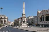Restauradores Square and its obelisk, Lisbon, Portugal.
