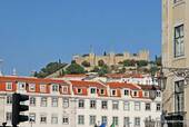 Rossio, overlooking the hill of Saint George's Castle, Lisbon, Portugal.