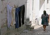 The laundry drying in an alley, Nazaré, Portugal.