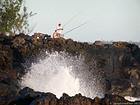 Fishermen in Blower of Saint-Leu, Reunion.