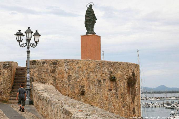 Alghero, Virgin statue on a tower, bastioni Magellano - Sardinia