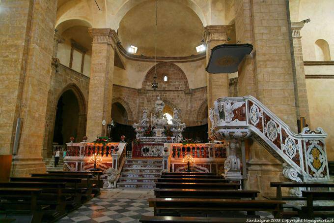 Alghero Cathedral Santa Maria, the pulpit and the altar, the presbytery - Sardinia