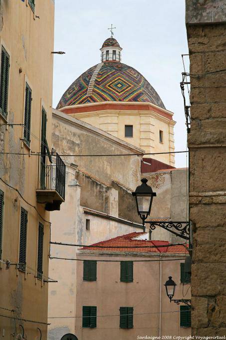 Alghero, San Michele, the church's dome and polychrome tiles - Sardinia