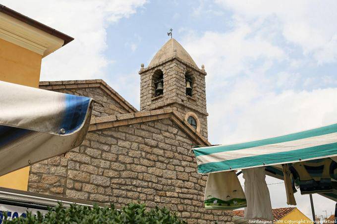 Square bell tower of the church of Santa Maria della Neve Chiesa, Arzachena - Sardinia