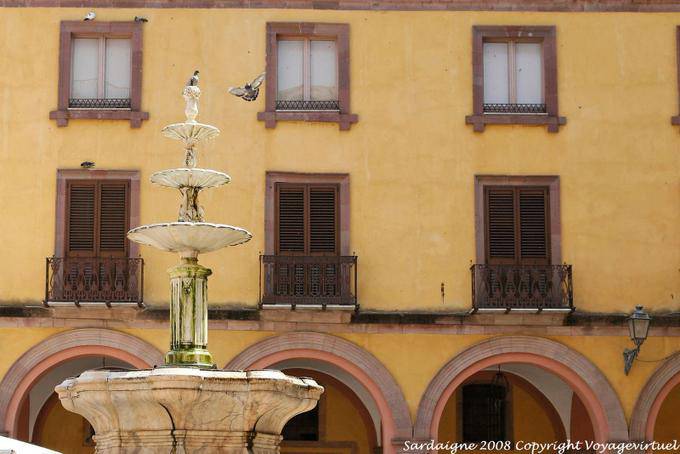 Bosa, Corso Vittorio Emanuele II, Piazza Costituzione, a fountain - Sardinia