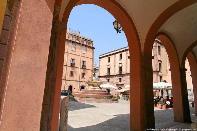 Bosa, under the arcades of Piazza Costituzione - Sardinia