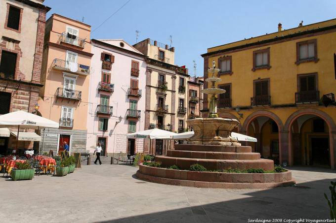 Bosa, Corso Vittorio Emanuele II, global view of the Piazza Costituzione - Sardinia