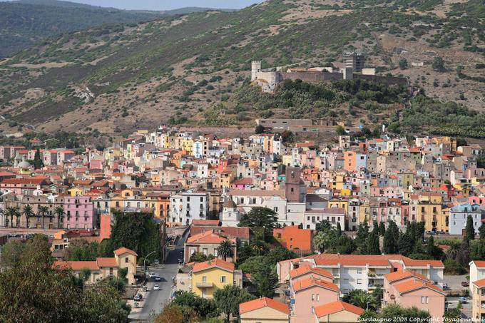 Bosa, view of the city and the castle from the strada Macomer - Sardinia