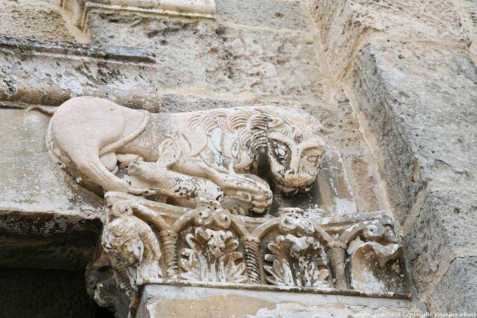 Santa Giusta, close-up on the lion's Basilica facade - Sardinia